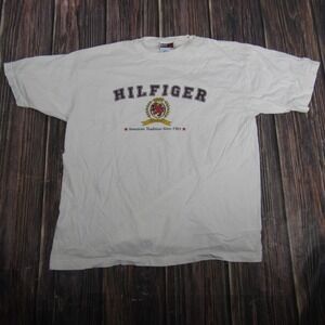 Vintage Tommy Hilfiger Shirt Mens Large White Crest Logo Graphic Made USA 90s